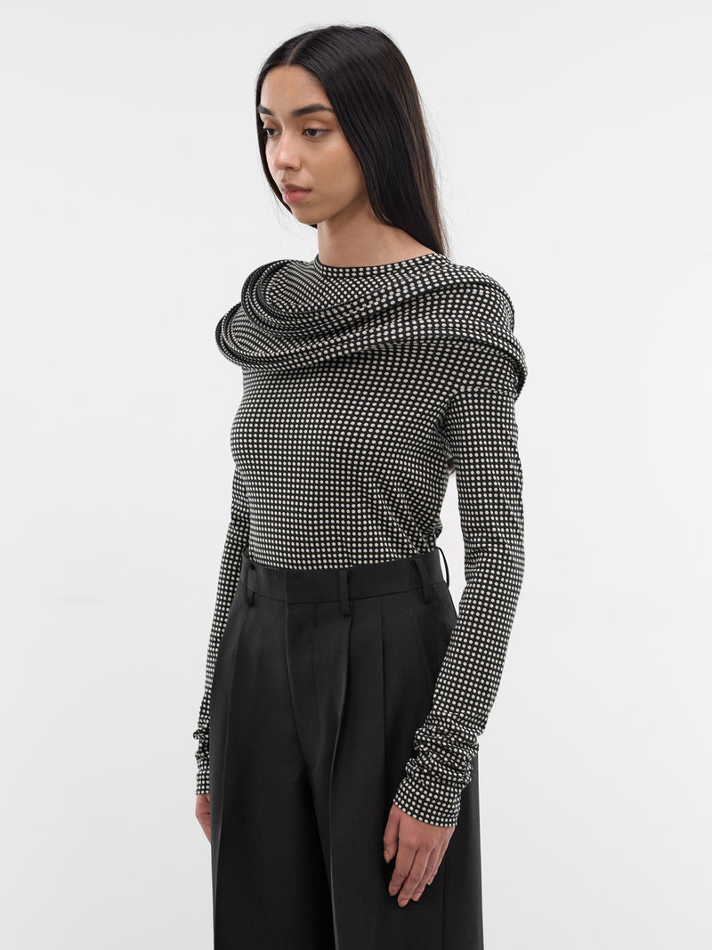 Polka Dot Sculptural Ring Top (JQ-T023-S26-BLACK-OFF-WHITE)