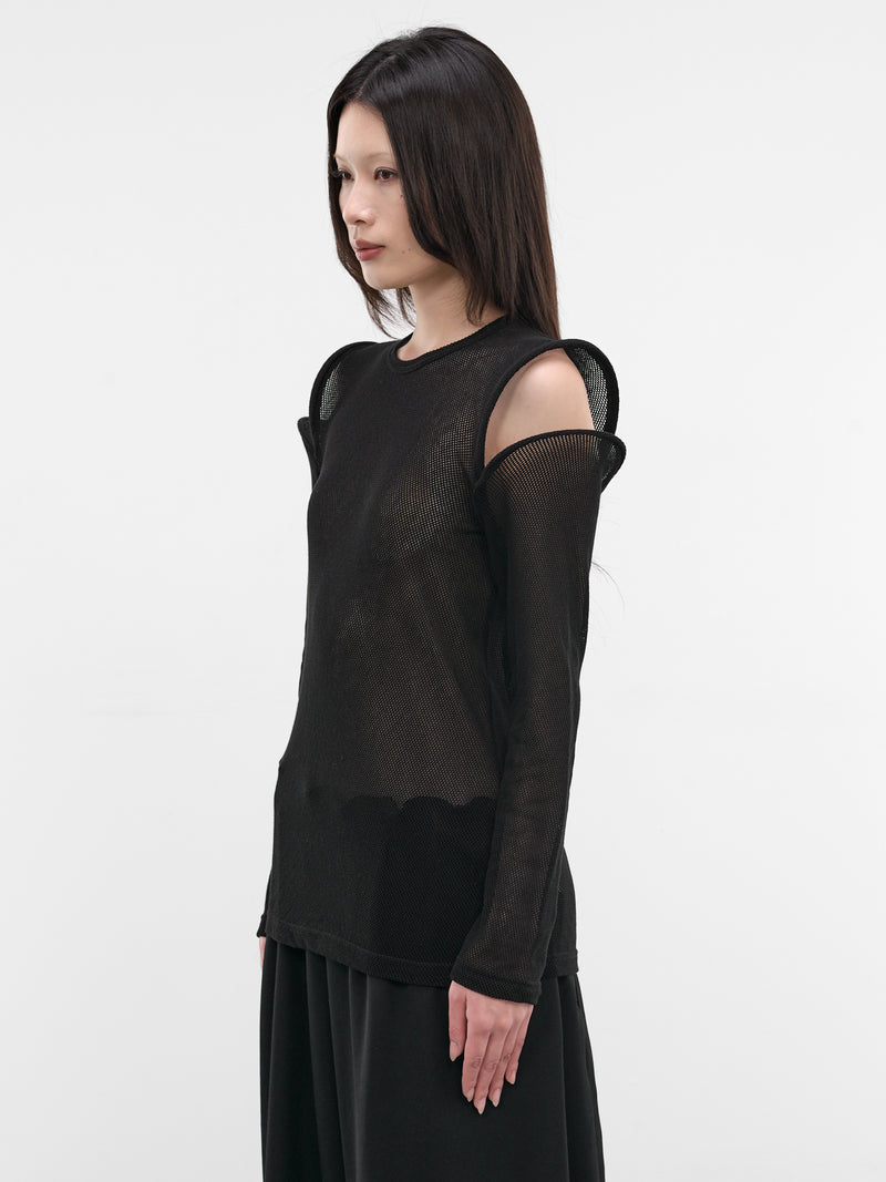Sculptural Cut-Out Shoulders Mesh Top (JQ-T026-S26-1-BLACK)