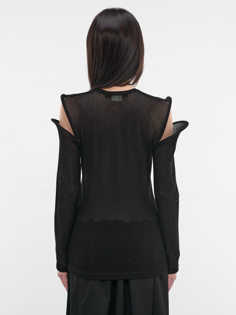 Sculptural Cut-Out Shoulders Mesh Top (JQ-T026-S26-1-BLACK)
