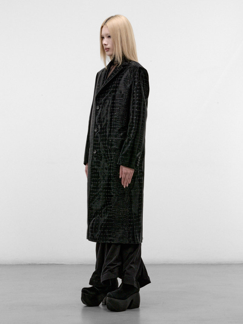 Black Croc-Embossed Long Coat (JR-C012-W26-BLACK)