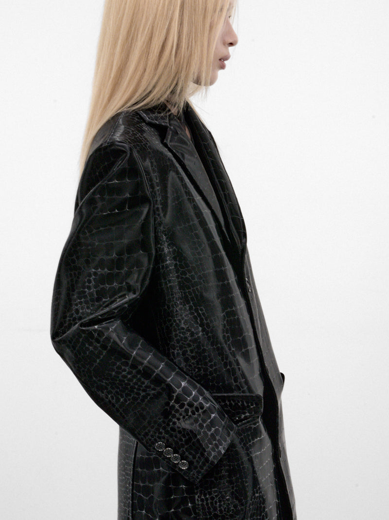 Black Croc-Embossed Long Coat (JR-C012-W26-BLACK)