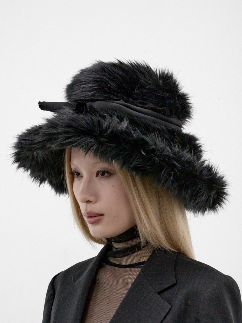 Black Shaggy Wide Brim Hat (JR-K616-W26-BLACK)