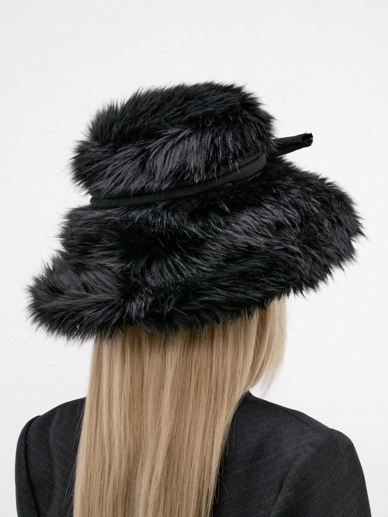 Black Shaggy Wide Brim Hat (JR-K616-W26-BLACK)