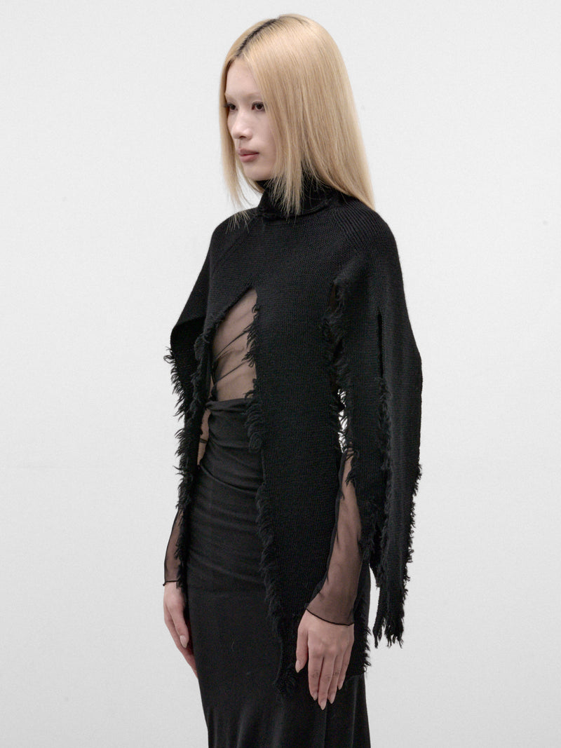 Black Distressed Cape Sweater (JR-N016-W26-BLACK)