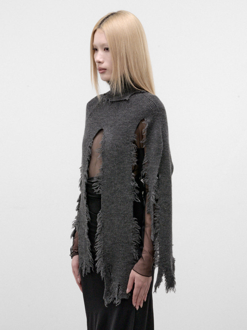 Gray Distressed Cape Sweater (JR-N016-W26-TOP-GREY)