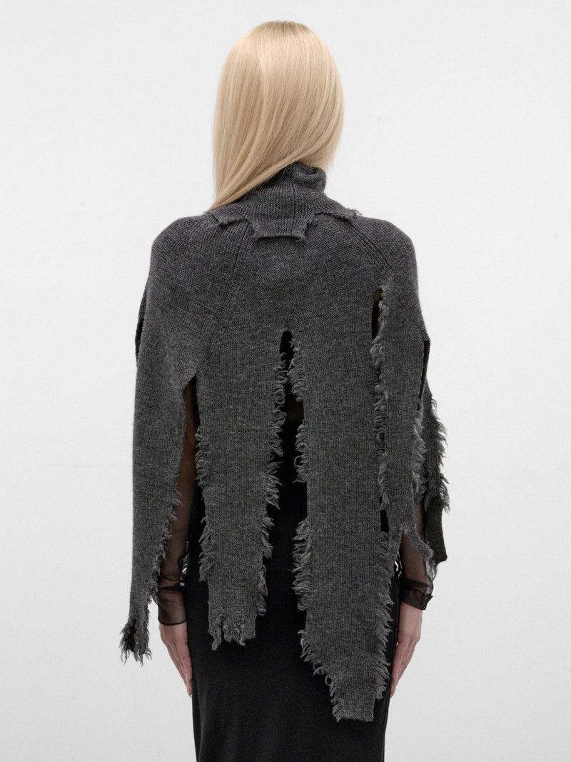 Gray Distressed Cape Sweater (JR-N016-W26-TOP-GREY)