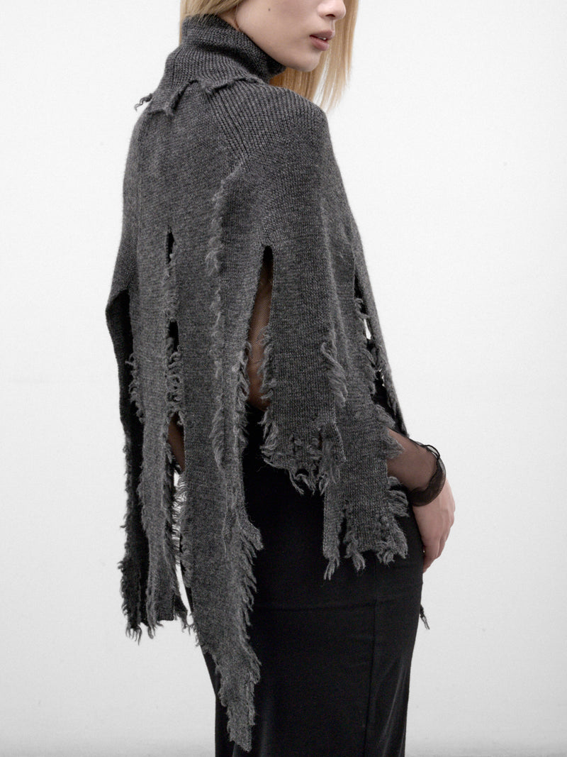 Gray Distressed Cape Sweater (JR-N016-W26-TOP-GREY)
