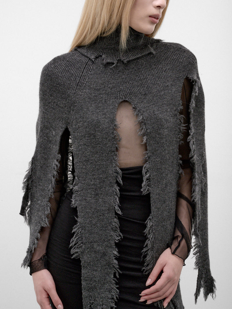 Gray Distressed Cape Sweater (JR-N016-W26-TOP-GREY)