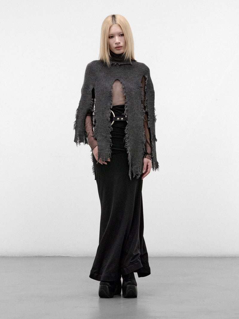 Black Wool Ruched Maxi Skirt (JR-S009-W26-BLACK)