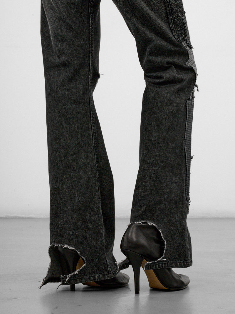 Black Patchwork Denim Jeans (JR-P013-W26-BLACK-MIX)