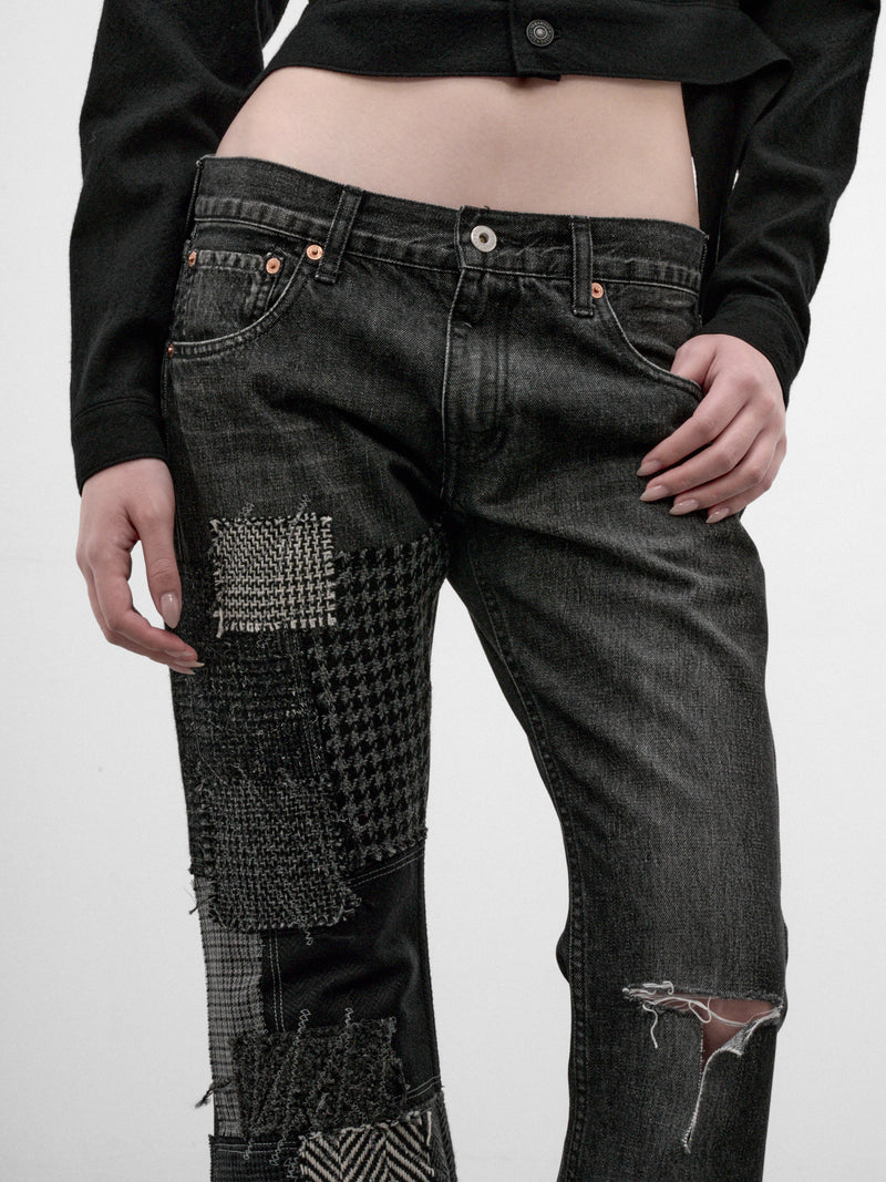 Black Patchwork Denim Jeans (JR-P013-W26-BLACK-MIX)