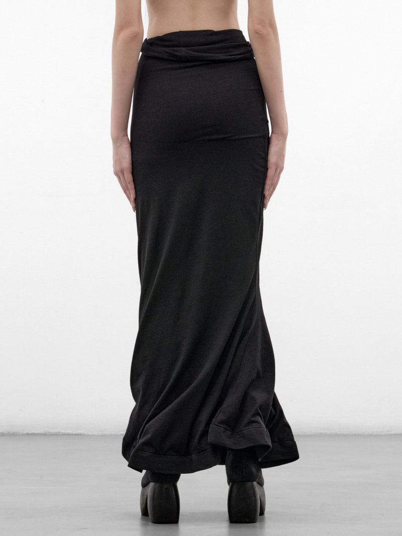 Black Wool Ruched Maxi Skirt (JR-S009-W26-BLACK)