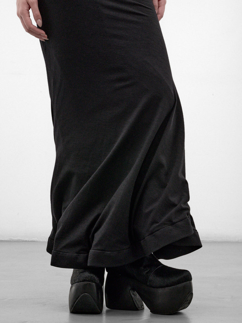 Black Wool Ruched Maxi Skirt (JR-S009-W26-BLACK)