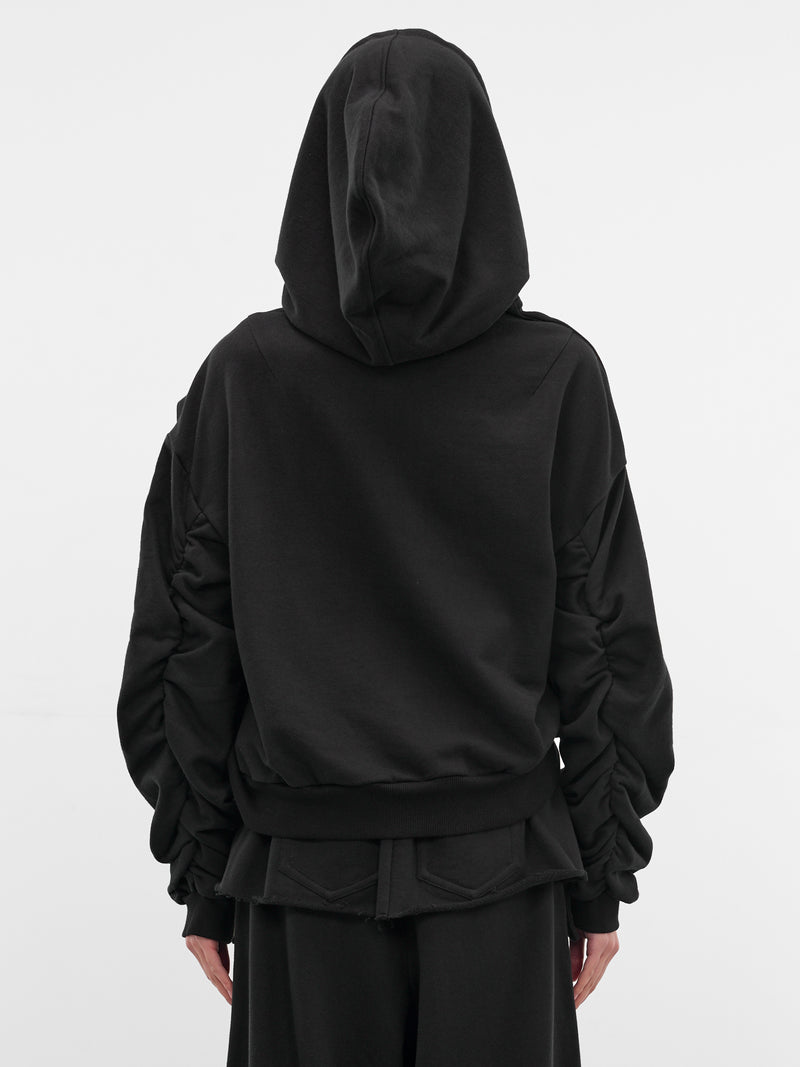 Black Oversized Draping Crop Hoodie (JS08-BLACK)