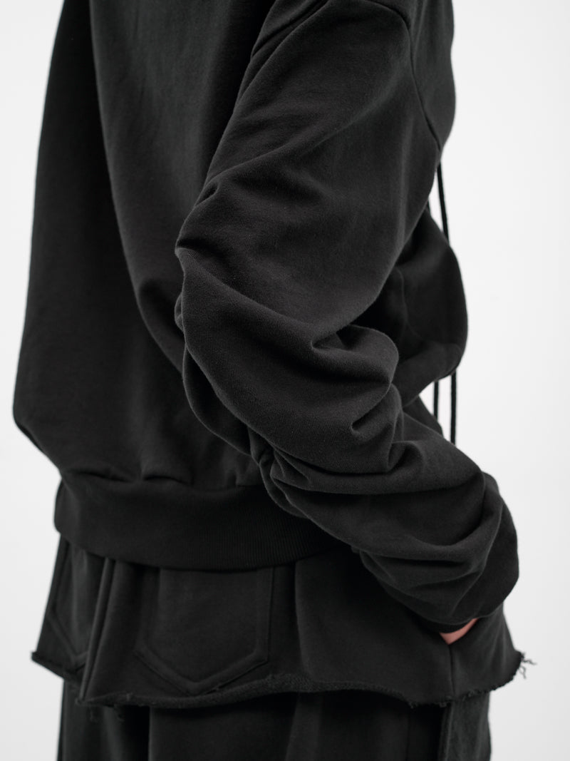 Black Oversized Draping Crop Hoodie (JS08-BLACK)