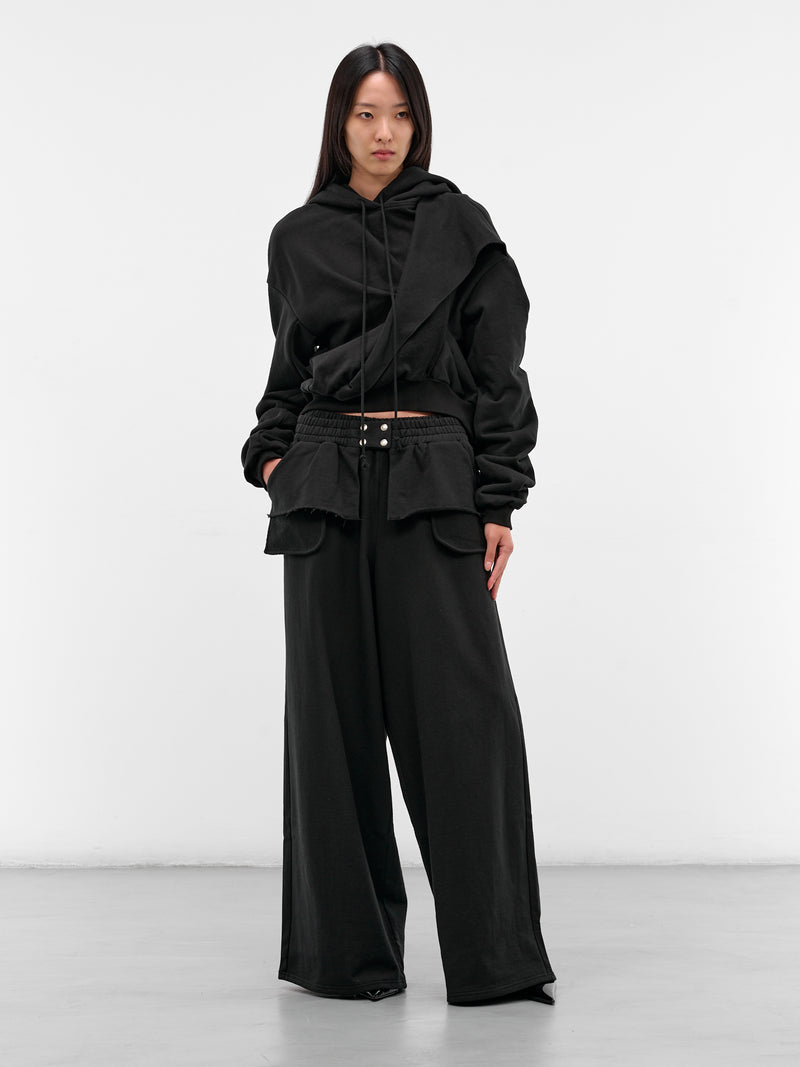 Black Oversized Draping Crop Hoodie (JS08-BLACK)