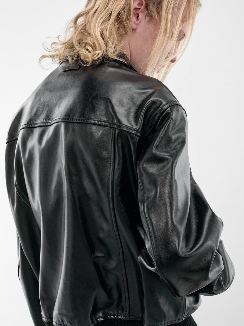 Black Leather Boxy Zip Jacket (JUMY0218LQ-ULV895-BLACK)