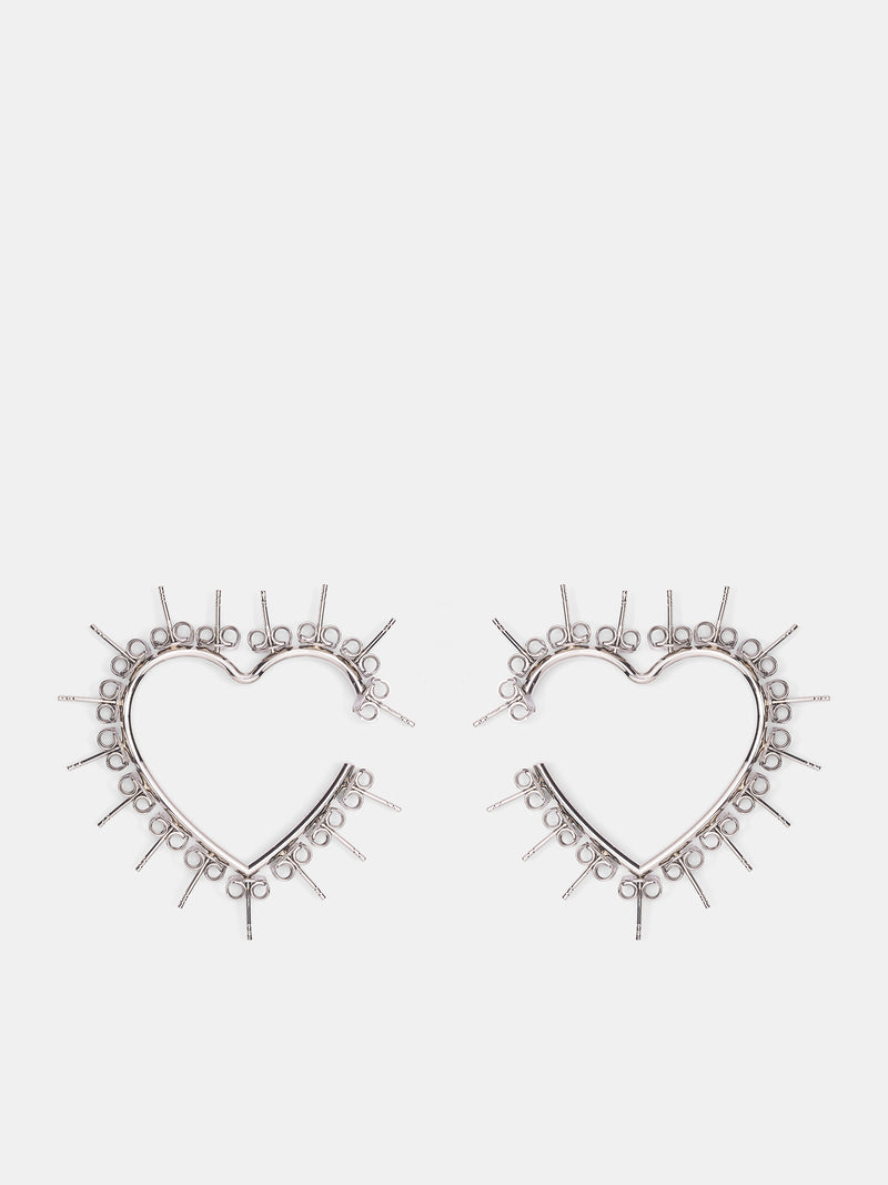Silver Heart Hoop Stud Earrings (JW11-SILVER)