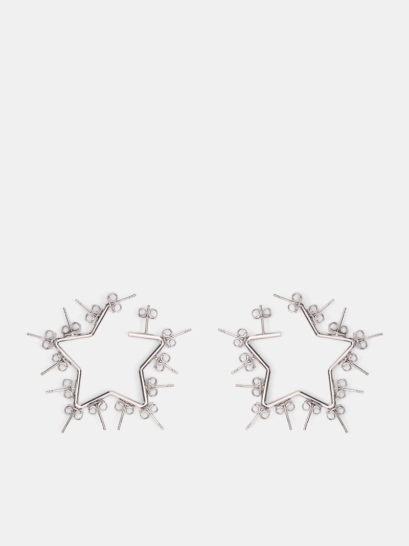 Silver Star Hoop Stud Earrings (JW12-SILVER)