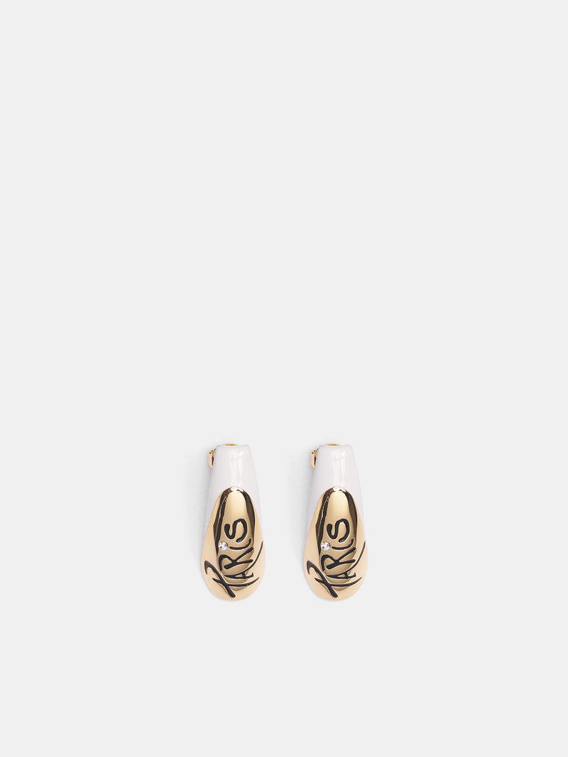 Paris Rhinestone Nail Earrings (JW16-GOLD-WHITE-BLACK-WHITE)
