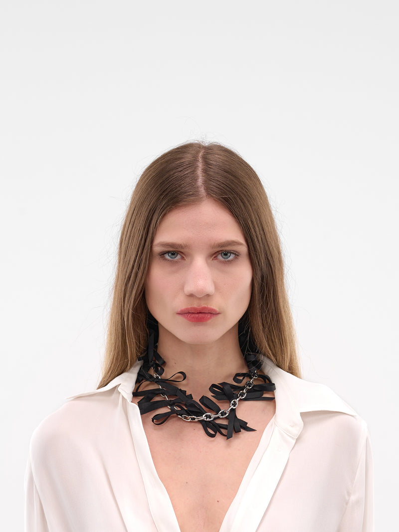 Black Bow Chainlink Necklace (JW20-SILVER-BLACK)