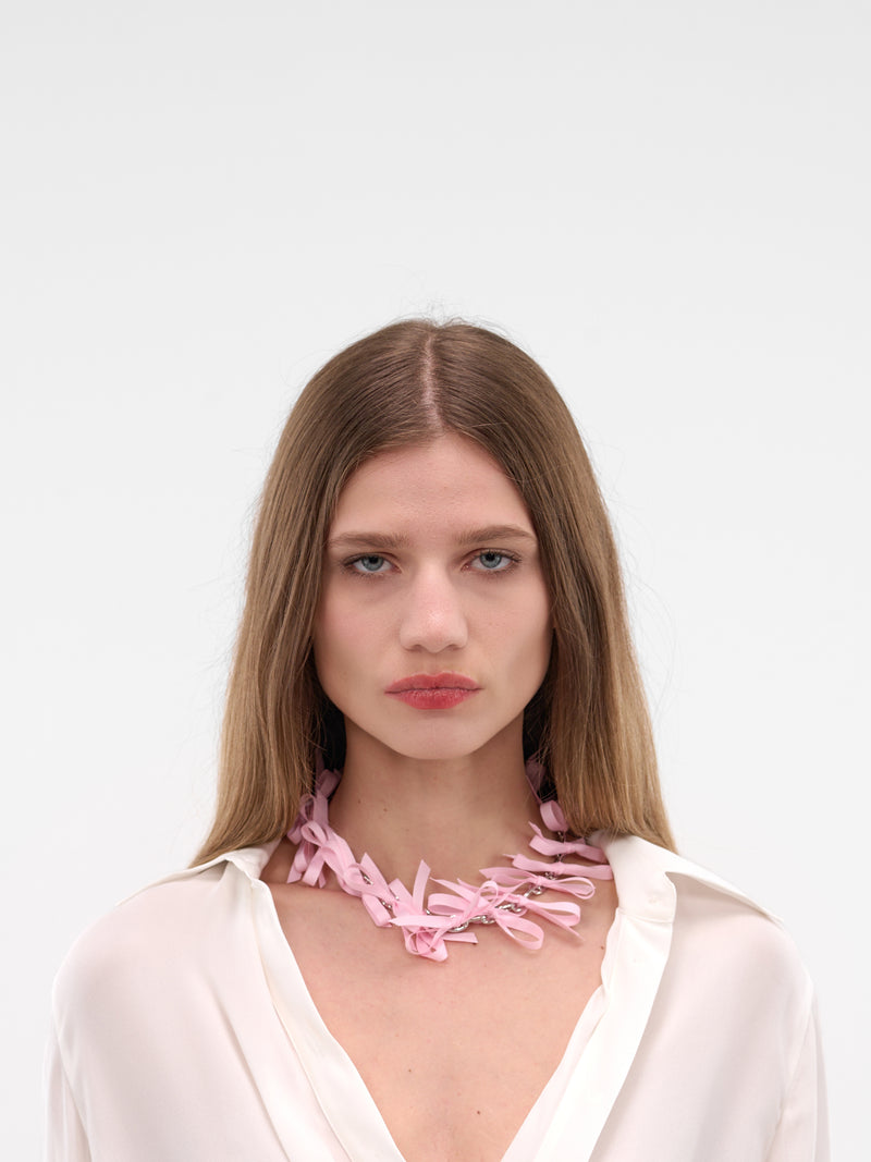 Pink Bow Chainlink Necklace (JW20-SILVER-PINK)
