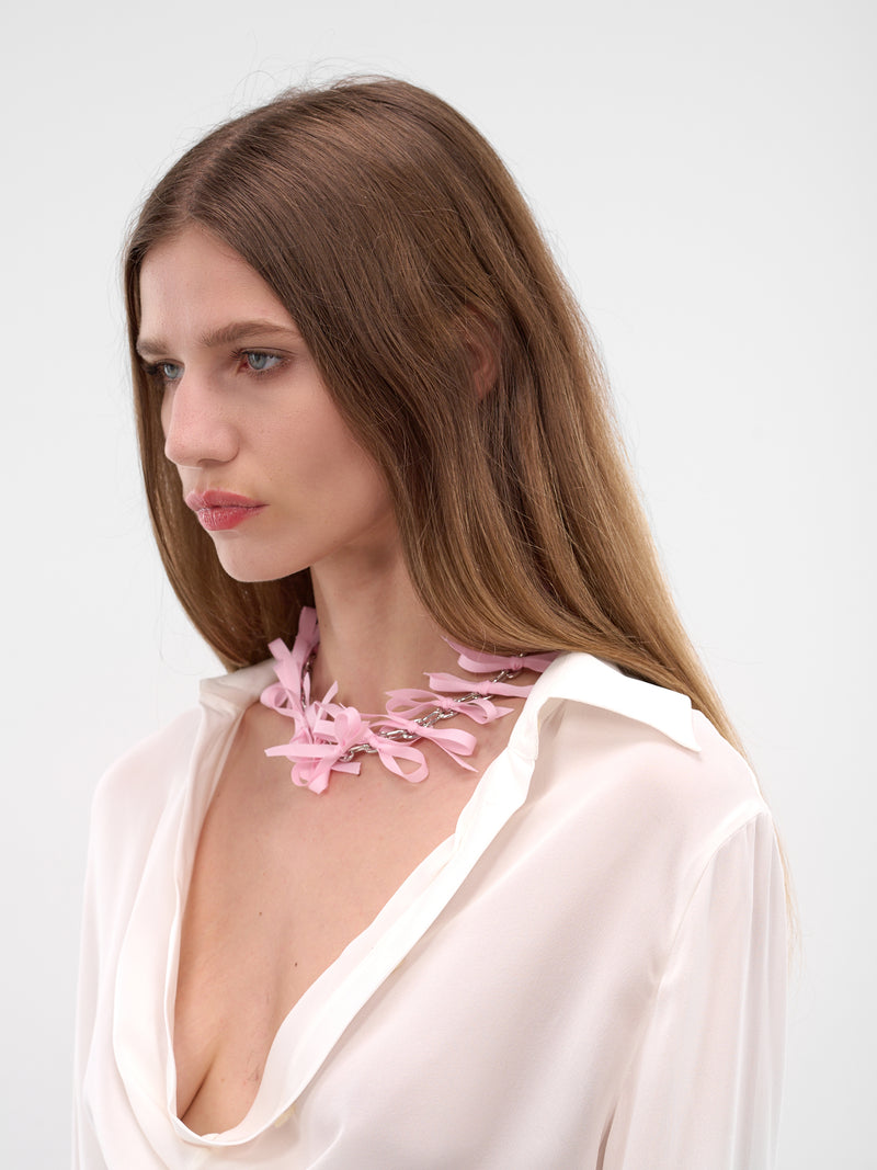 Pink Bow Chainlink Necklace (JW20-SILVER-PINK)