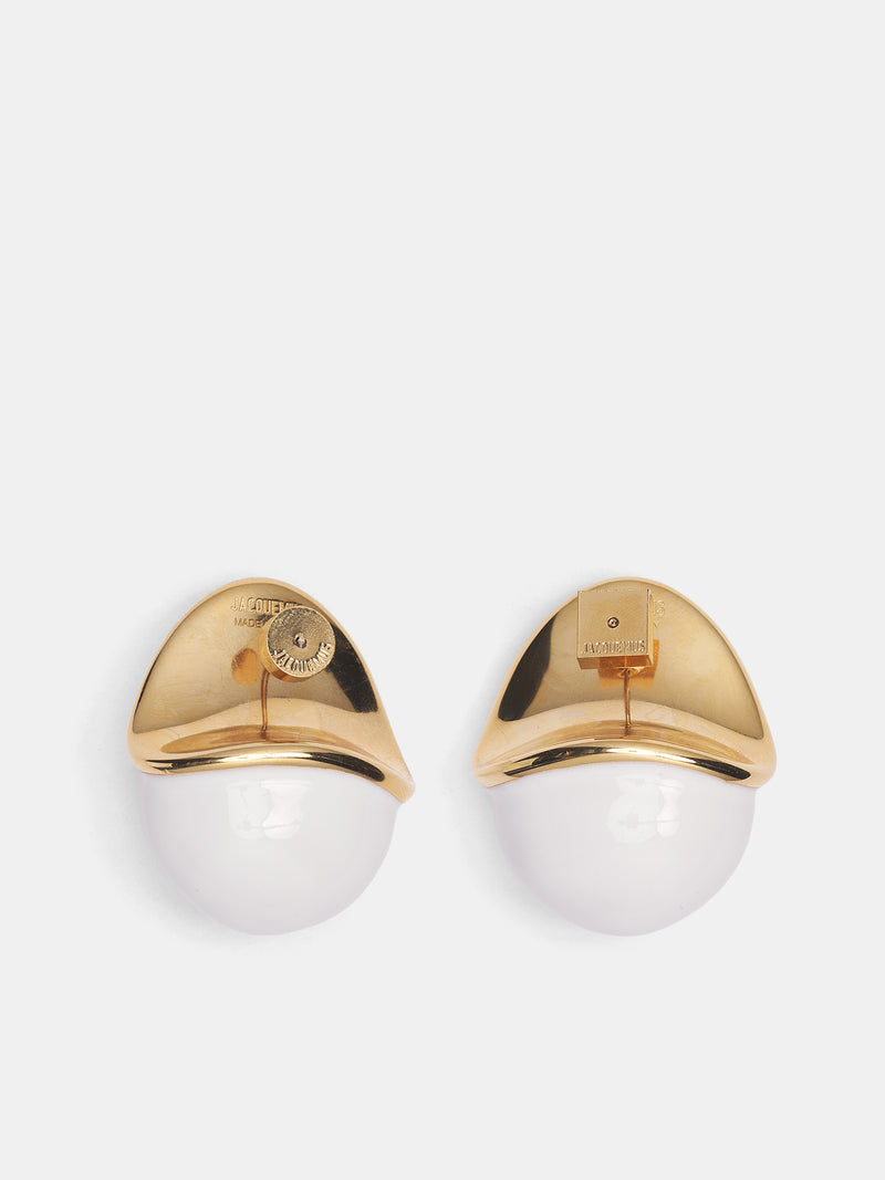 Brass Rond-Carré Raisin Earrings (JWW00787AMMC001-GOLD-WHITE)
