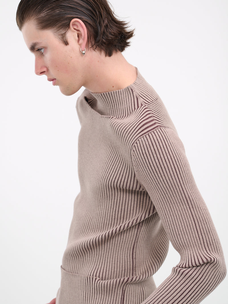 Cut-out Rib Knit (K02-BG-BEIGE-DARK-BROWN)