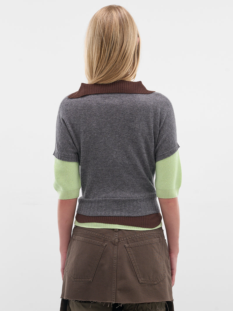 Wool-Cashmere Triple Layer Sweater (K03FW5-GREY-BROWN-APPLE-GREEN)
