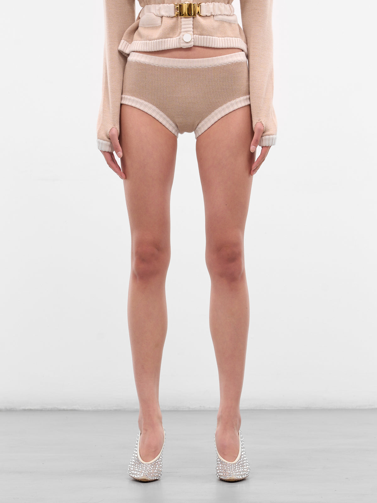 Beige Bi-Color Culotte Micro Shorts (K049-BEIGE-WHITE)