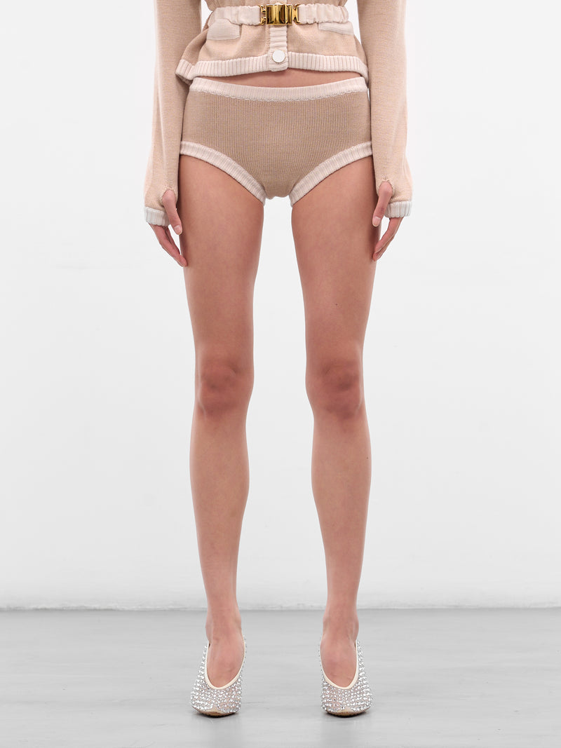 Beige Bi-Color Culotte Micro Shorts (K049-BEIGE-WHITE)