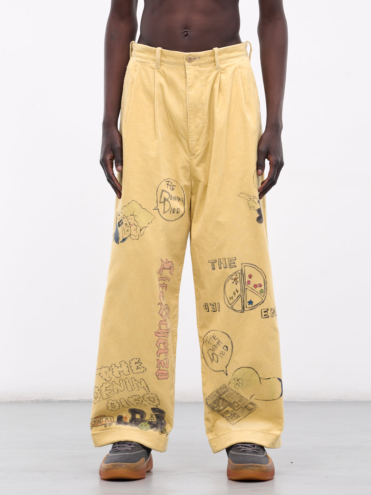 'Memorial Paint' Baggy Corduroy Trousers (K2502LP004-LYL-LIGHT-YELLOW)