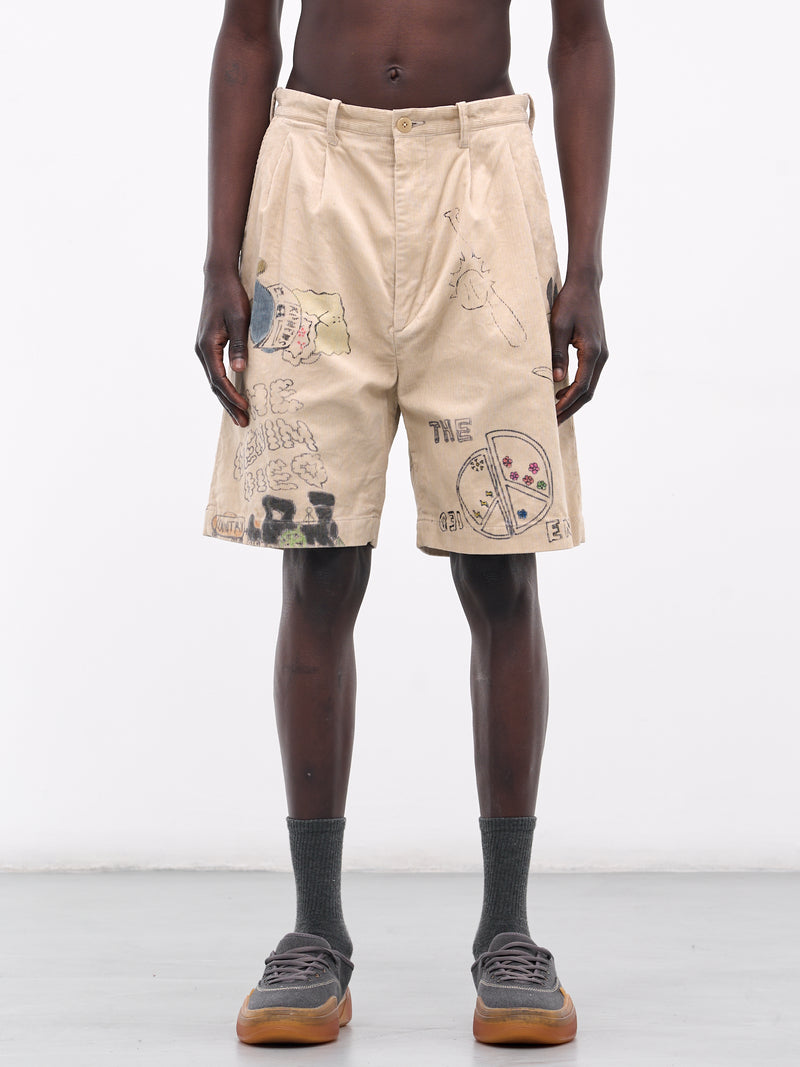 'Memorial Paint' Baggy Corduroy Shorts (K2502SP003-BE-BEIGE)