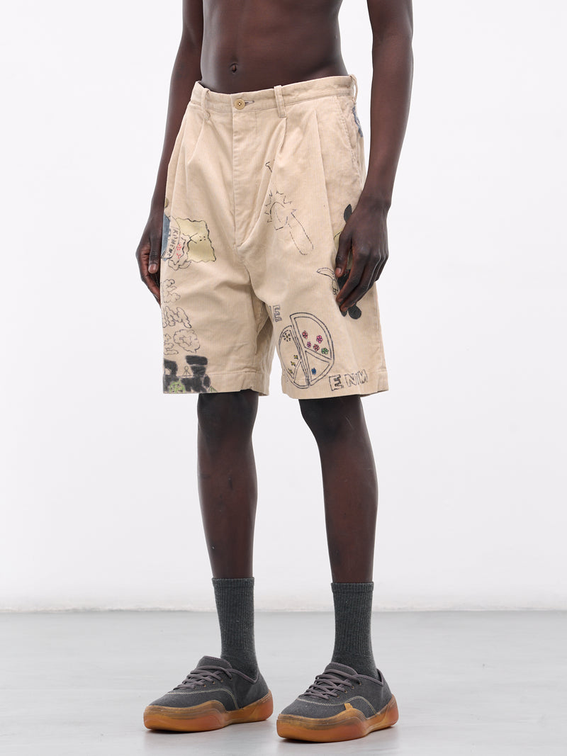 'Memorial Paint' Baggy Corduroy Shorts (K2502SP003-BE-BEIGE)