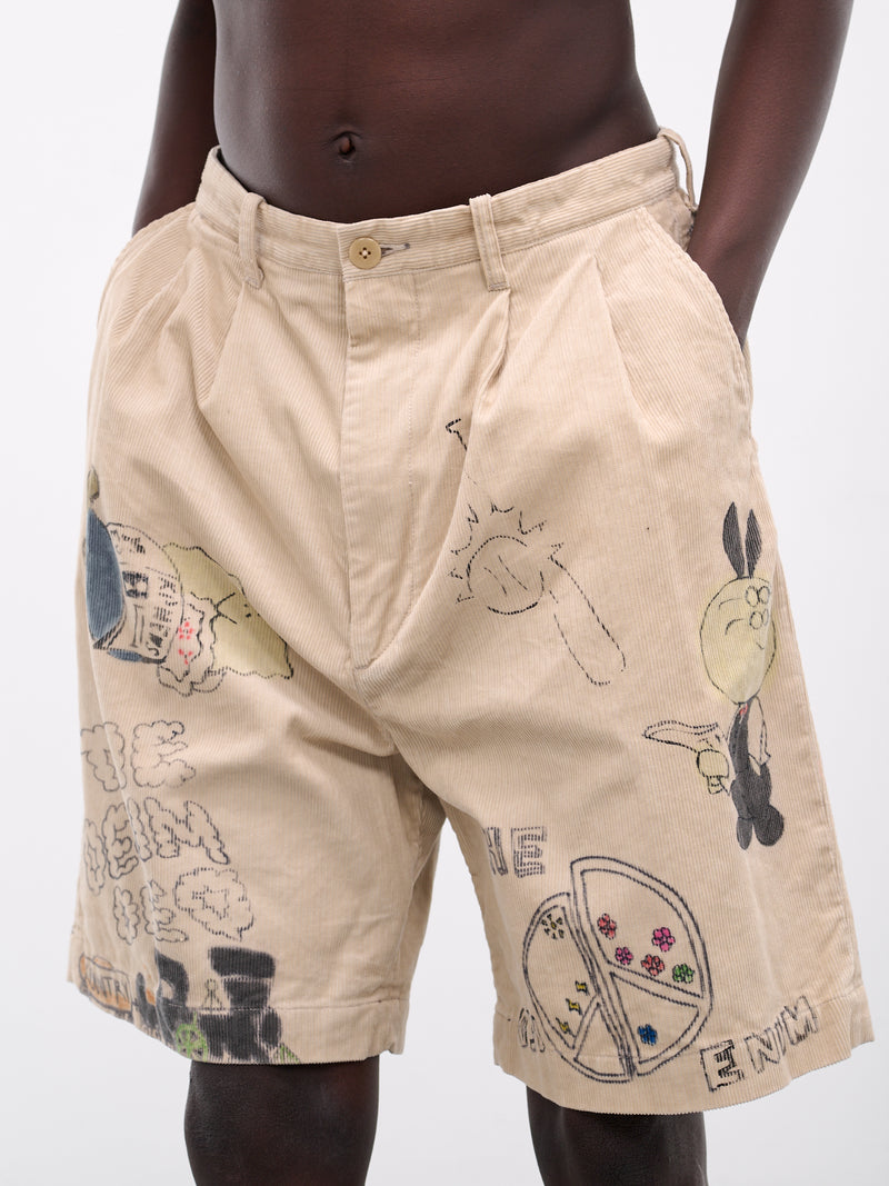 'Memorial Paint' Baggy Corduroy Shorts (K2502SP003-BE-BEIGE)