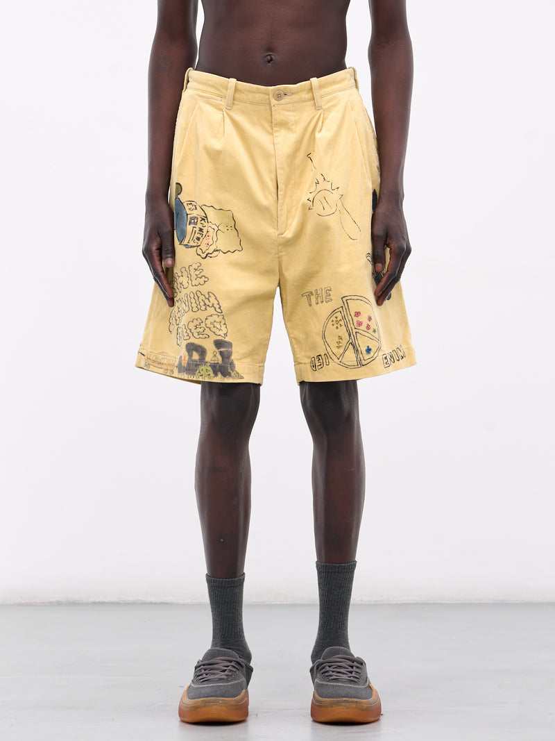 'Memorial Paint' Baggy Corduroy Shorts (K2502SP003-LYL-LIGHT-YELLOW)