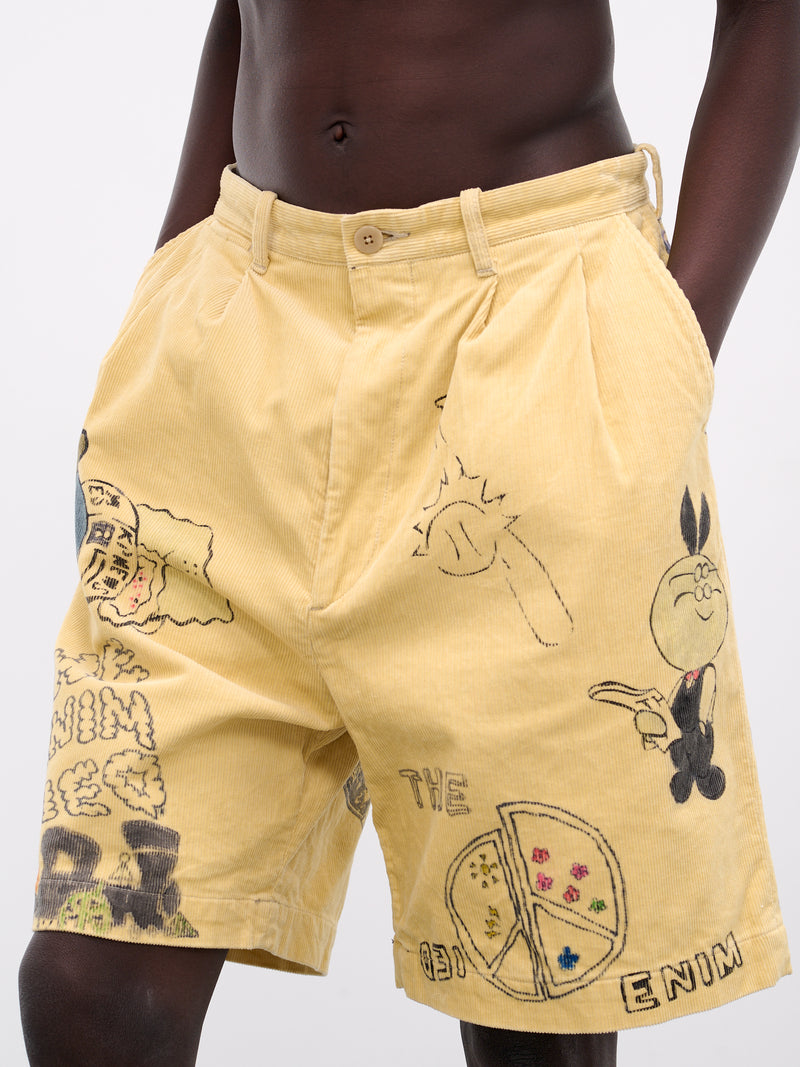 'Memorial Paint' Baggy Corduroy Shorts (K2502SP003-LYL-LIGHT-YELLOW)