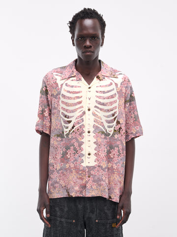 【I AM MARI】Wrinkle Short Sleeve Wide Pleat Banding PT Set Floral Bone Short Sleeve Shirt (K2503SS049-GRY-GREY)