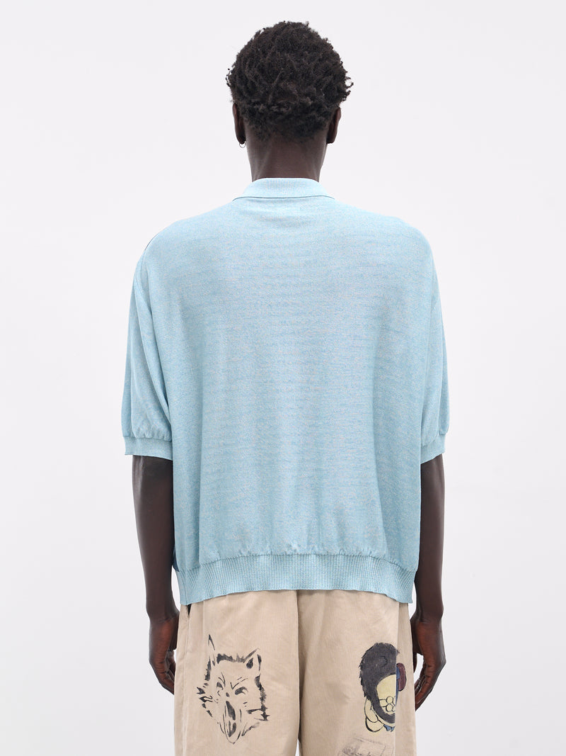 Knit & Denim Short Sleeve Cardigan (K2504KN174-SAX-BLUE)