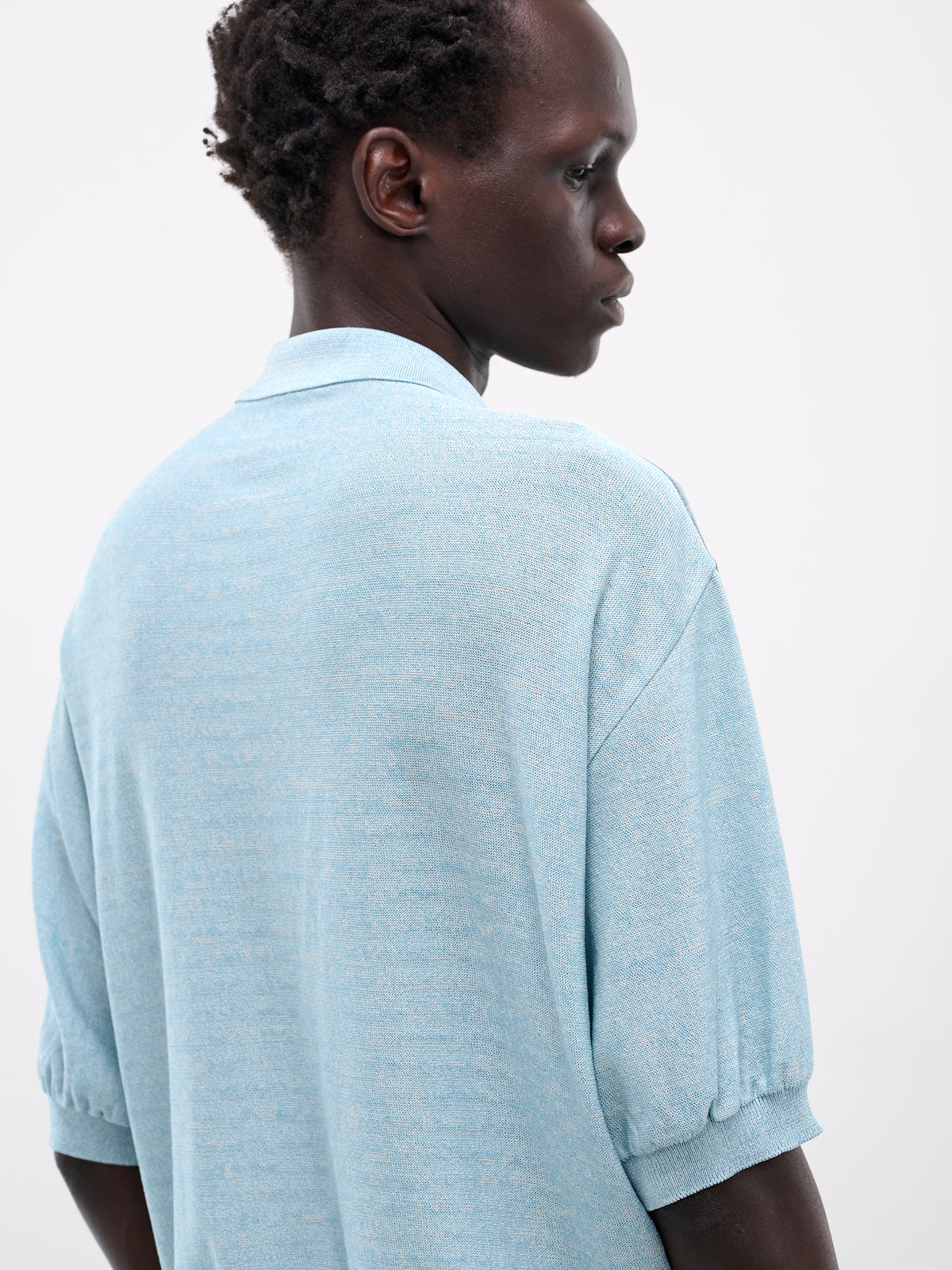 Knit & Denim Short Sleeve Cardigan (K2504KN174-SAX-BLUE)