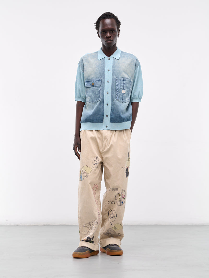 Knit & Denim Short Sleeve Cardigan (K2504KN174-SAX-BLUE)