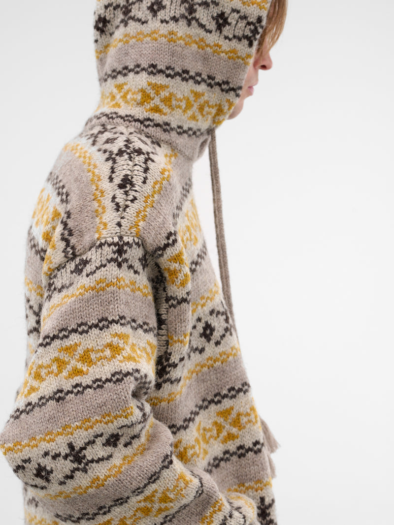 Beige Fair Isle Knit Hoodie (K2509KN026-YELLOW)