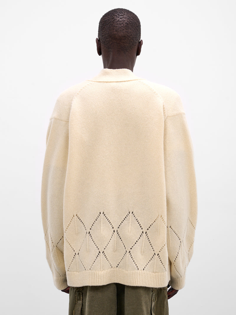 White Wool Argyle Kimono Cardigan (K2510KN128-NAT)