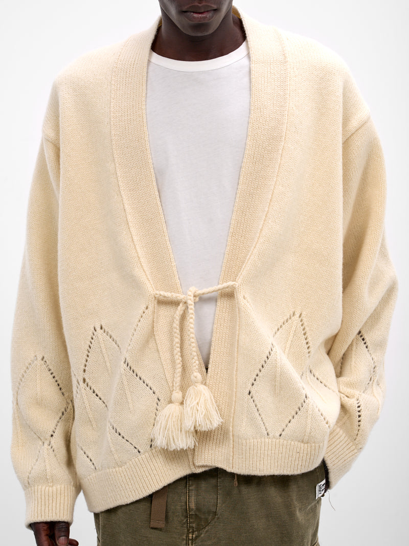 White Wool Argyle Kimono Cardigan (K2510KN128-NAT)