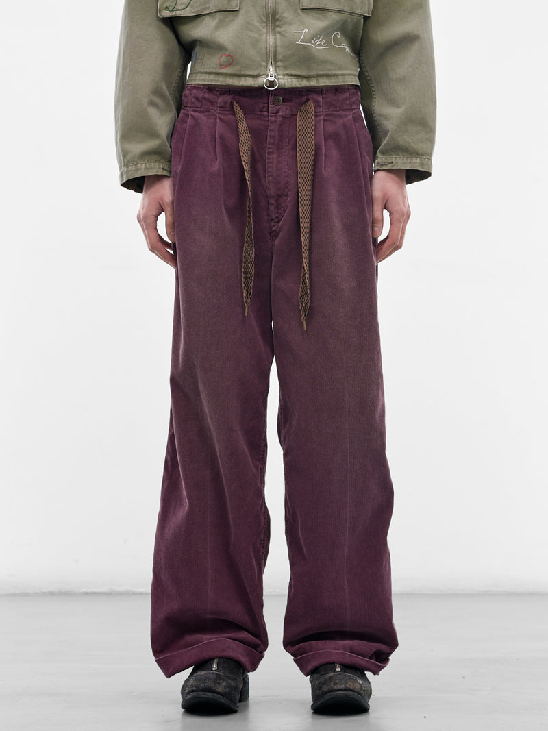 Burgundy Corduroy Pleated Drawstring Trousers (K2510LP113-BURGUNDY)
