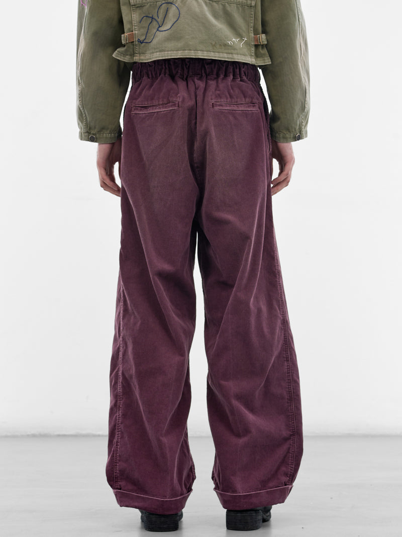 Burgundy Corduroy Pleated Drawstring Trousers (K2510LP113-BURGUNDY)