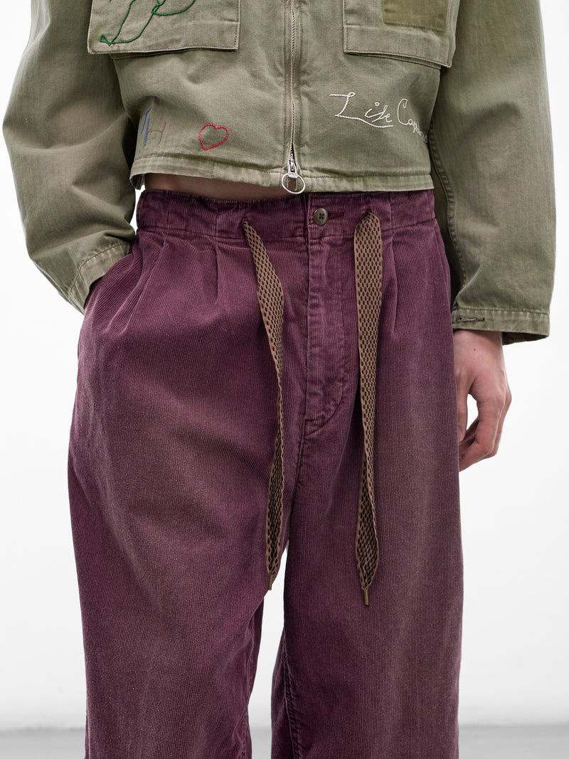 Burgundy Corduroy Pleated Drawstring Trousers (K2510LP113-BURGUNDY)