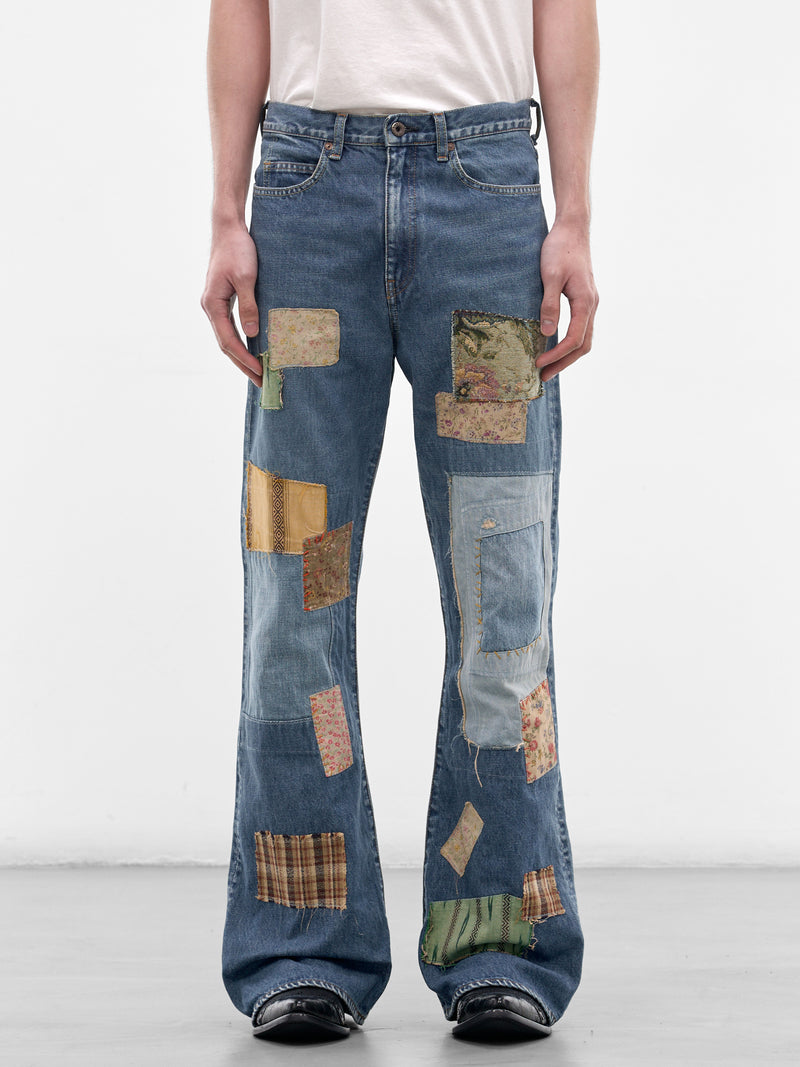 Denim Okabellbo Patchwork Flared Jeans (K2511LP193-PRO-BLUE)