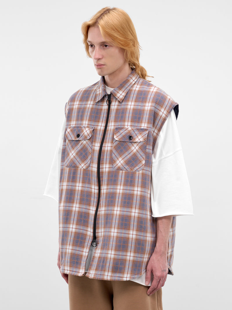 Navy Cotton Plaid Boxy Vest (K2511SJ195-NAVY)